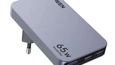 Incarcator rapid retea UGREEN Nexode Pro 65W 3-Port GaN Ultra-Slim Fast Charger X753, 2 x USB C + 1 x USB A, Gri
