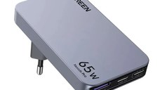 Incarcator rapid retea UGREEN Nexode Pro 65W 3-Port GaN Ultra-Slim Fast Charger X753, 2 x USB C + 1 x USB A, Gri