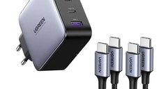 Incarcator rapid retea UGREEN Nexode S 100W 4-Port GaN Fast Charger EU, 3x USB-C, 1x USB-A, Negru/Gri