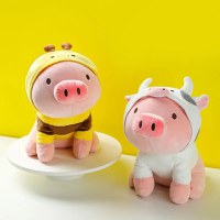 Jucarie de plus MINISO Piglet Plush Toy (Cow Hoodie) cu Hanorac de Vacuta - 4