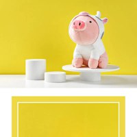 Jucarie de plus MINISO Piglet Plush Toy (Cow Hoodie) cu Hanorac de Vacuta - 8