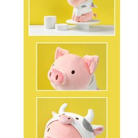 Jucarie de plus MINISO Piglet Plush Toy (Cow Hoodie) cu Hanorac de Vacuta - 10