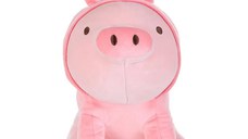 Jucarie de plus MINISO Sitting Piglet Plush Toy with Rabbit Hoodie