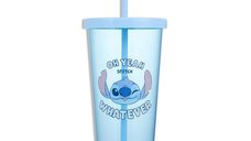 Pahar cu capac si pai MINISO, din seria Disney Lilo & Stich, 600ml
