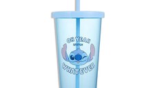 Pahar cu capac si pai MINISO, din seria Disney Lilo & Stich, 600ml