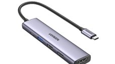 UGREEN 5-in-1 USB-C Adapter - Gri cu HDMI 4K si 100W Power Delivery
