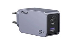 UGREEN Nexode 100W GaN Fast Charger cu 3 Porturi - 1 USB-A si 2 USB-C, Gri