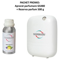 PACHET: Aparat Profesional Parfumare spatii Good Scent GS480, culoare alba cu 500 g esenta inclusa - 1