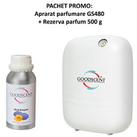 PACHET: Aparat Profesional Parfumare spatii Good Scent GS480, culoare alba cu 500 g esenta inclusa - 1