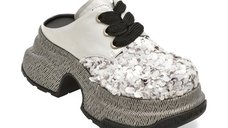 Papuci albi GRYXX 6866 din material textil si piele naturala