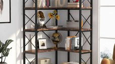 Biblioteca Cindy pentru colt din culuare nuc si negru, 167 cm