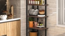 Biblioteca de colt nuc si negru, 150 x 50 x 30 cm, design industrial
