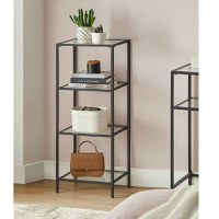 Biblioteca din metal  si sticla,metal culare negru 95x40x30 cm - 1