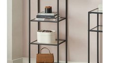 Biblioteca din metal  si sticla,metal culare negru 95x40x30 cm