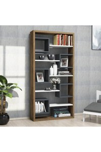 Biblioteca/etajera carti, Hamdo Homs, alb/nuc/gri antracit, 160 x 80 x 22 cm, PAL - 1
