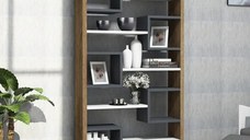 Biblioteca/etajera carti, Hamdo Homs, alb/nuc/gri antracit, 160 x 80 x 22 cm, PAL