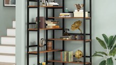 Biblioteca pentru colt din culuare nuc si negru, 167 cm