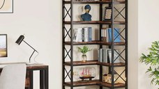 Biblioteca pentru colt din metal si pal melaminat 200x60x60x24 cm