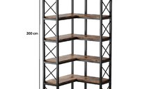 Biblioteca pentru colt din metal si pal melaminat 200x60x60x24 cm