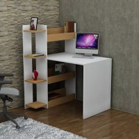 Birou cu etajere incorporate Organize Homs, 85.6 x 120 x 90 cm, alb/stejar - 1