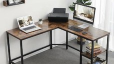 Birou de colt Oscar, culoare nuc si negru, 138x138x76 cm