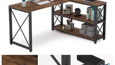 Birou Oscar,culoare nuc si negru,135+110x75 cm