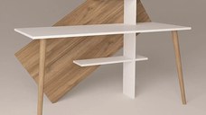 Birou picioare lemn Geometric Homs 140x60 cm nuc-alb