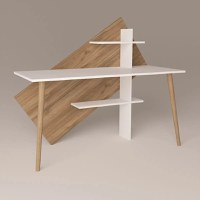 Birou picioare lemn Geometric Homs 140x60 cm nuc-alb - 1