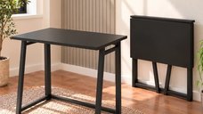 Birou Pliabil Homs cu Cadru Metalic, 80 x 50 x 75 cm, Negru