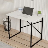 Birou stil industrial Coby culoare alb, metal/pal, 90 cm - 1