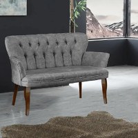 Canapea 2 locuri Cafe cu cotiera culoare gri si picioare din lemn - 1