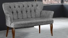 Canapea 2 locuri Cafe cu cotiera culoare gri si picioare din lemn