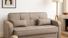 Canapea extensibila 2 locuri cu lada 191x145 cm – stofa maro dechis – Dafne