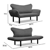 Canapea extensibila 2 locuri living 180X70 cm – stofa gri si metal gri – Chatto - 1