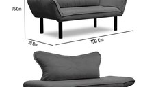 Canapea extensibila 2 locuri living 180X70 cm – stofa gri si metal gri – Chatto