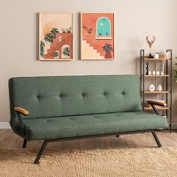 Canapea extensibilă 2 locuri modernă, 180x100 cm – stofă verde & metal negru – Newyork - 1