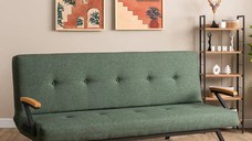 Canapea extensibilă 2 locuri modernă, 180x100 cm – stofă verde & metal negru – Newyork