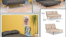 Canapea extensibila 2 locuri Sidney – 120x85x80 cm, stofă bej-gri