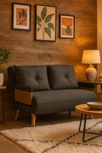 Canapea extensibilă 2 locuri sufragerie 190x120 cm – stofă, gri antracit – Esme - 1