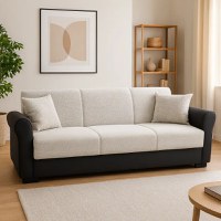 Canapea extensibila 3 loc cu spatiu de depozitare – stofa negru si bej – Country - 1