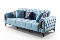 Canapea extensibila 3 locuri 225x89x90 cm – stofa albastra, detalii aurii – Salsa - 1