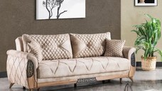 Canapea extensibila 3 locuri cu lada 229x94x90 cm – stofa bej – Peru