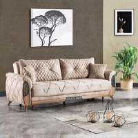 Canapea extensibila 3 locuri cu lada 229x94x90 cm – stofa bej – Peru - 1