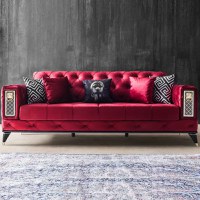 Canapea extensibila 3 locuri living 225x89x90 cm – stofa rosie – Bolivia - 1