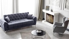 Canapea extensibila 3 locuri living 233x90x92 cm – stofa, gri antracit – Cuba