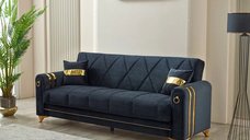 Canapea extensibila Camara cu lada de depozitare 220x87x93 cm, detalii aurii