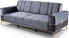 Canapea extensibila cu 3 locuri living – stofa gri, detalii aurii – Extra