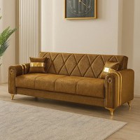 Canapea extensibila cu lada de depozitare 220x87x93 cm, maro si detalii aurii – Camara - 1