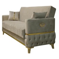 Canapea extensibila cu lada de depozitare 220x90x97 cm – stofa bej, insertii aurii – Vegas - 1