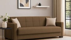 Canapea extensibila cu lada de depozitare living 210x78x78 cm – stofă, maro – Marbella